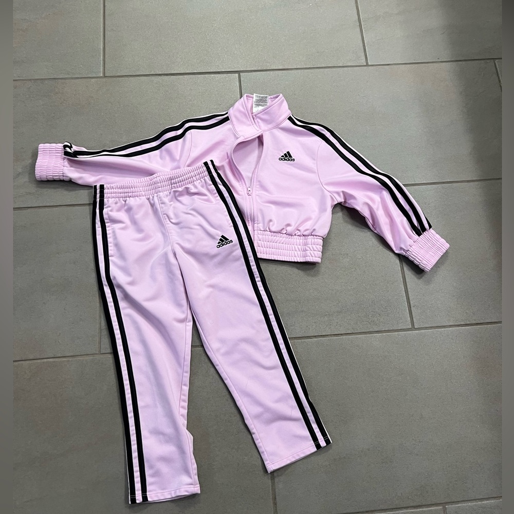 Pink and black matching Adidas Tracksuit - Girls Size 5